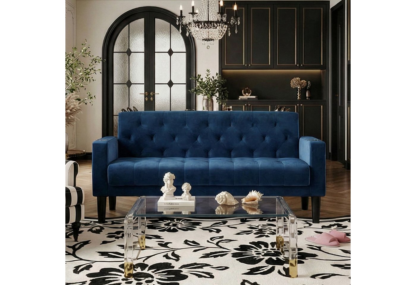 GRAVFORCE Sofa mit Ladeports und Becherhaltern 151cm Blau Samt, 1 Teile, für Wohnzimmer und Büro – Bild 4 von 5