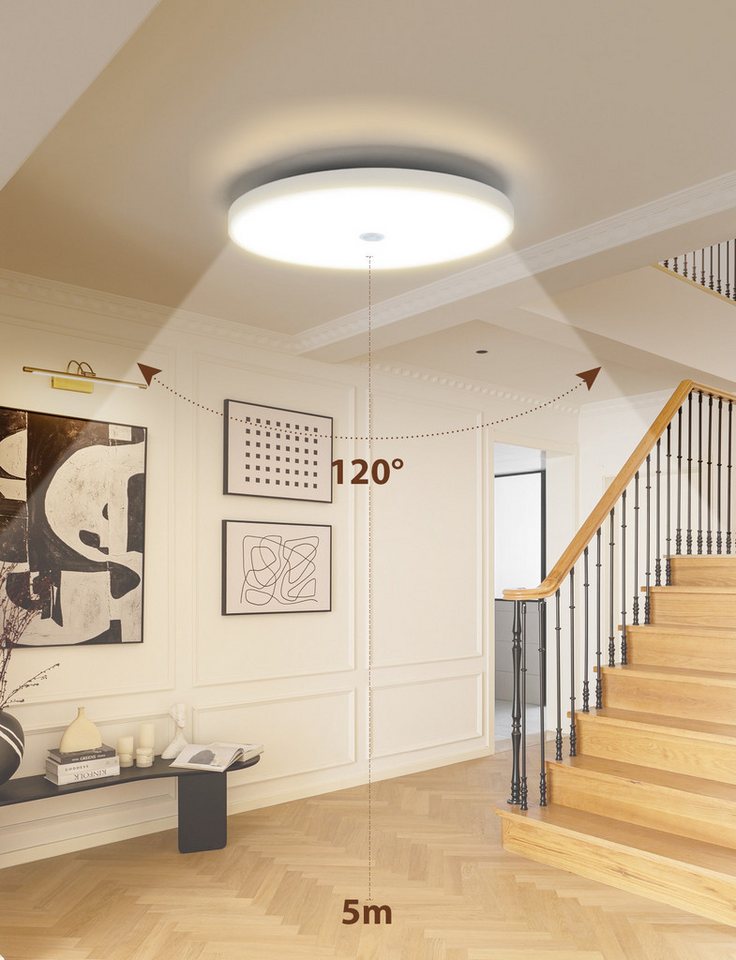 Great Jacob Deckenleuchte LED Deckenlampe mit Bewegungsmelder Innen, mit Dämmerungssensor Lampe, LED fest integriert, Warmweißes Licht, Kaltweißes Licht, Dämmer – Bild 5 von 5