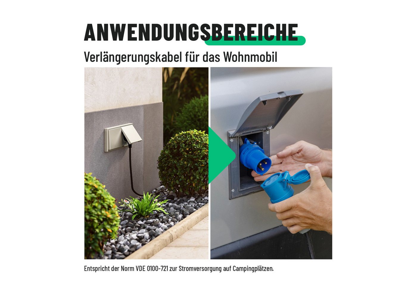 greate. 16A Schuko Stecker auf CEE Kupplung - CEE Adapter 230V, Kabel 150cm CEE-Adapterkabel – Bild 2 von 5
