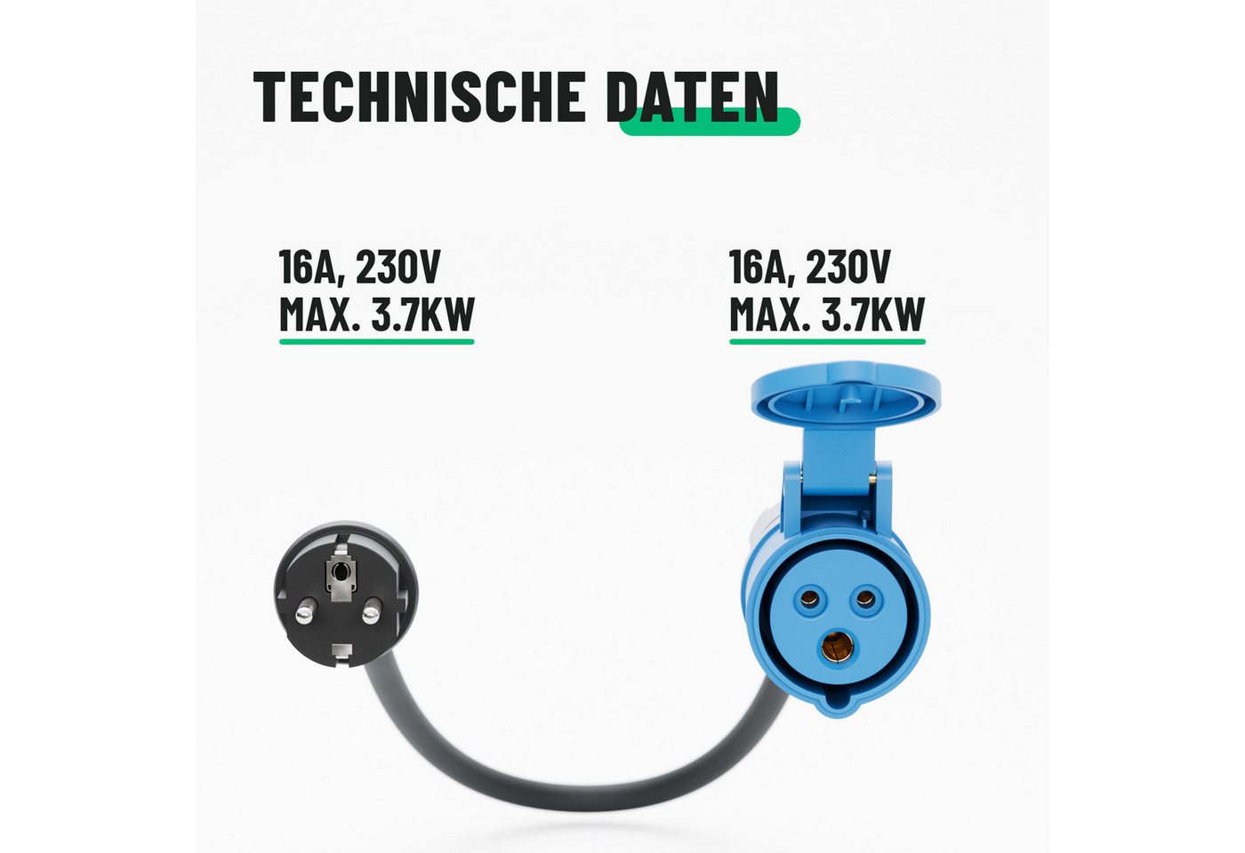 greate. 16A Schuko Stecker auf CEE Kupplung - CEE Adapter 230V, Kabel 150cm CEE-Adapterkabel – Bild 3 von 5