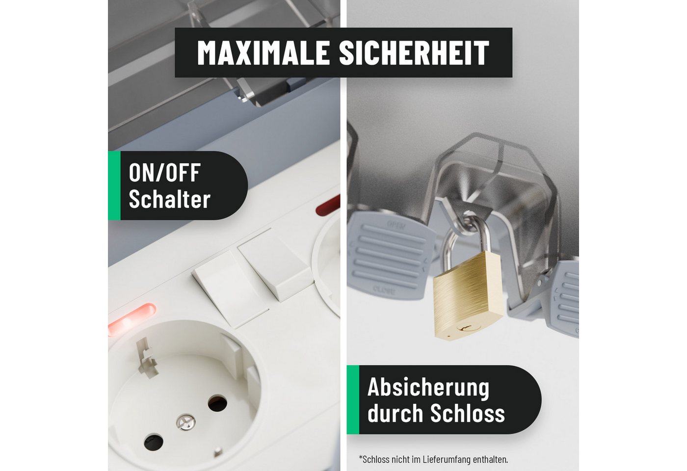 greate. 1x abschließbare Außensteckdose + Schalter - 2fach wasserdicht IP66 Steckdosenleiste – Bild 3 von 5