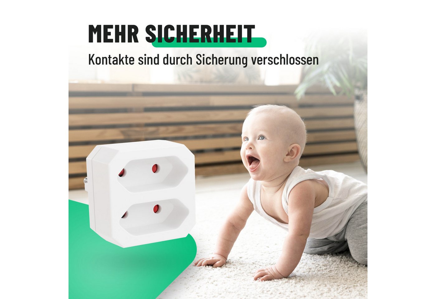 greate. 2fach Steckdosenadapter bis 1100W - 2er Mehrfachsteckdose ohne Kabel Mehrfachsteckdose 2-fach (Erhöhter Berührungsschutz) – Bild 4 von 5