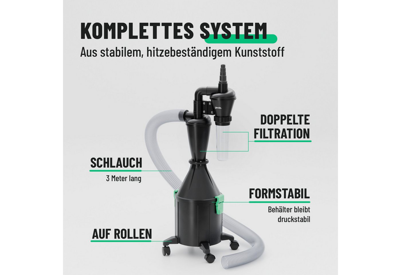 greate. Absauganlage 2-Stufen Zyklonabscheider mit Behälter 17 Liter - Zyklon Absaugung, (2-Stufen Zyklonabscheiderinklusive 17 Liter Sammelbehälter) – Bild 4 von 5