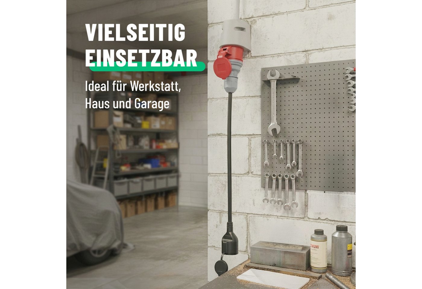 greate. CEE Adapter 16A auf Schuko Kupplung - Adapter Starkstrom auf 230V 16A CEE-Adapterkabel CEE zu Schuko, 50 cm, Schutzklasse IP44 spritzwassergeschützt – Bild 2 von 5