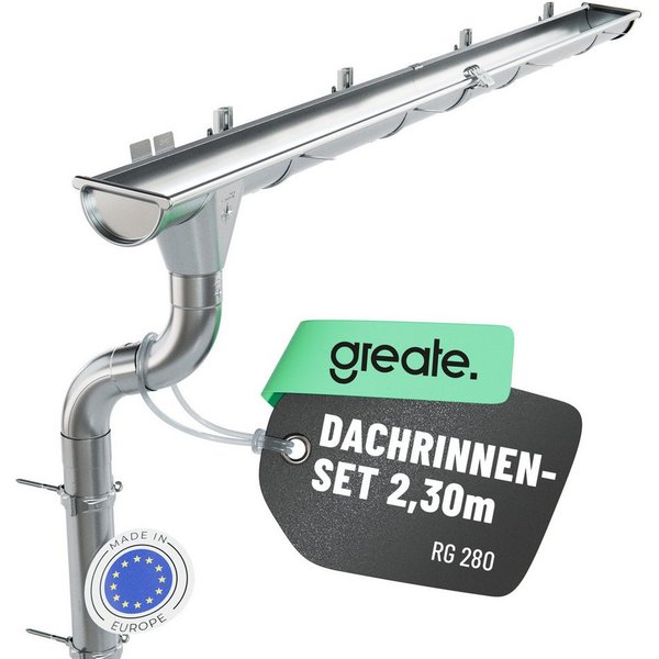 greate. Dachrinne 2,3 Meter Dachrinnen Set mit Fallrohr verzinkt - 280 Regenrinne,Hat einen hohen Korrosionsschutz und bietet eine lange Lebensdauer, 1-St., Ein