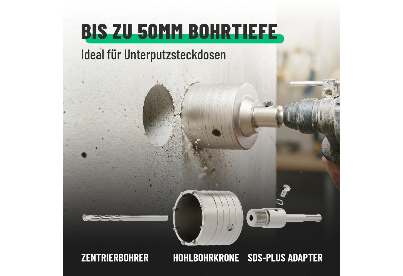 greate. Hohlbohrkrone Bohrkrone 68mm SDS Plus mit Zentrierbohrer - Dosenbohrer Trockenbau, Ø 68 mm, 1-tlg. – Bild 2 von 5