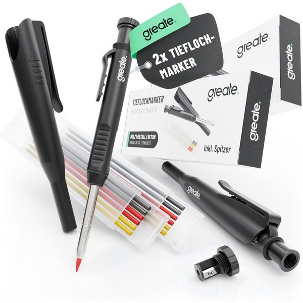 greate. Marker 2x Tieflochmarker Bleistift - Handwerker Bleistift Baustelle, (2-tlg), inklusive Spitzer