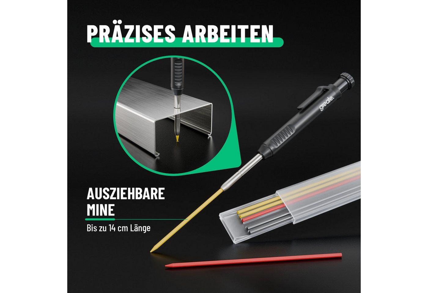 greate. Marker 2x Tieflochmarker Bleistift - Handwerker Bleistift Baustelle, (2-tlg), inklusive Spitzer – Bild 2 von 5