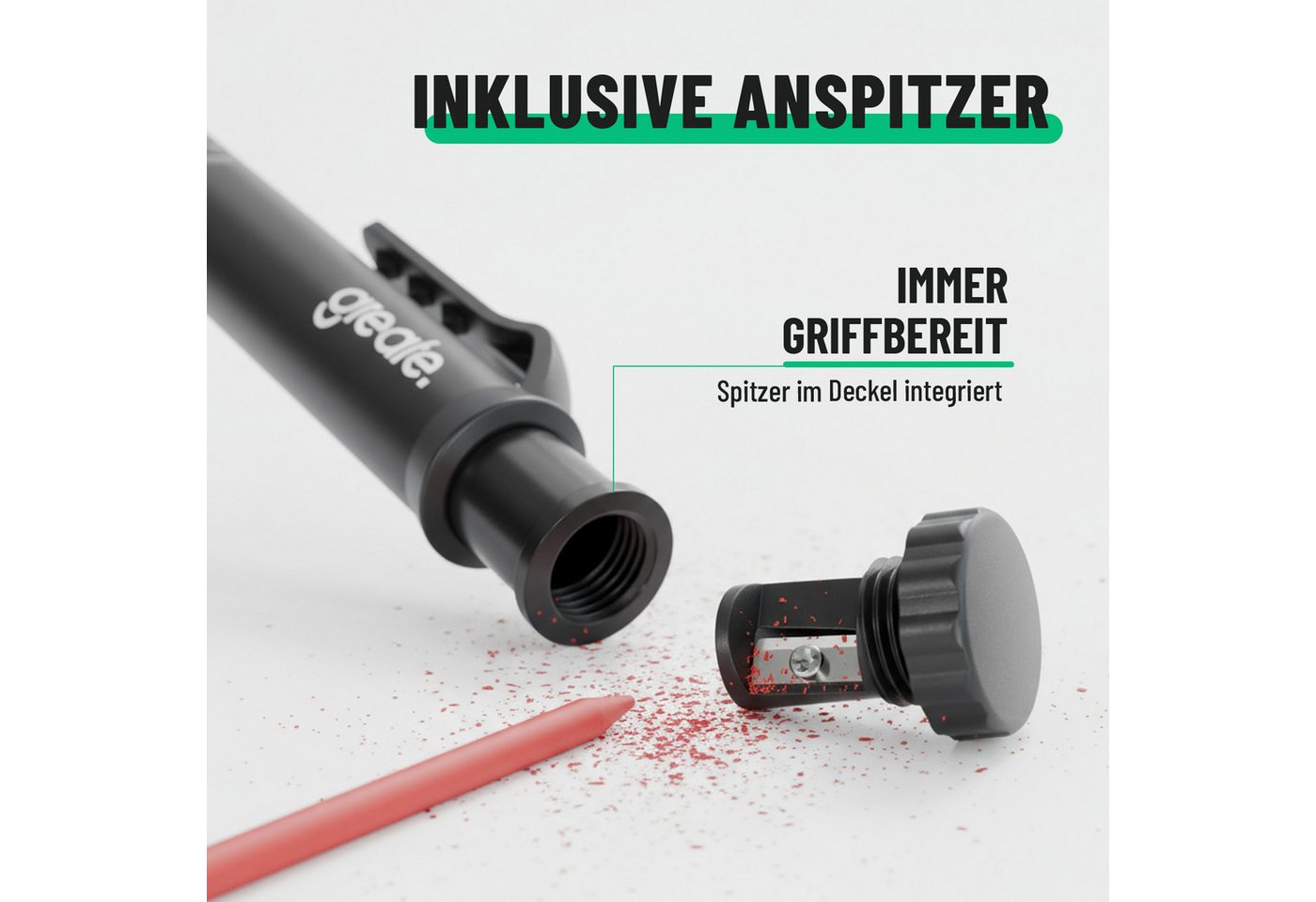 greate. Marker 2x Tieflochmarker Bleistift - Handwerker Bleistift Baustelle, (2-tlg), inklusive Spitzer – Bild 5 von 5