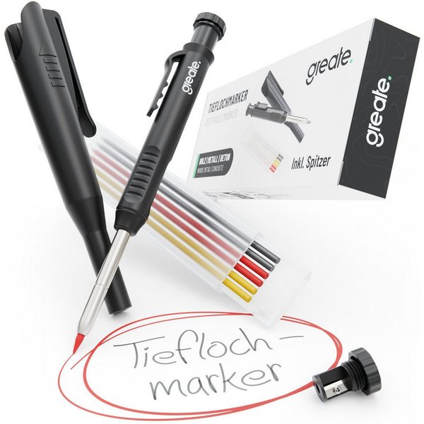 greate. Marker Tieflochmarker Bleistift - Handwerker Bleistift Baustelle, (1-tlg), inklusive Spitzer