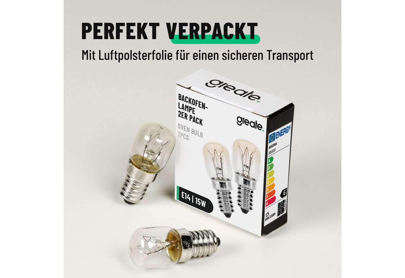 greate. Spezialleuchtmittel Backofenlampe E14 15W - 2er Pack, Backofen, Salzlampe, Mikrowelle, 2 St. – Bild 4 von 5