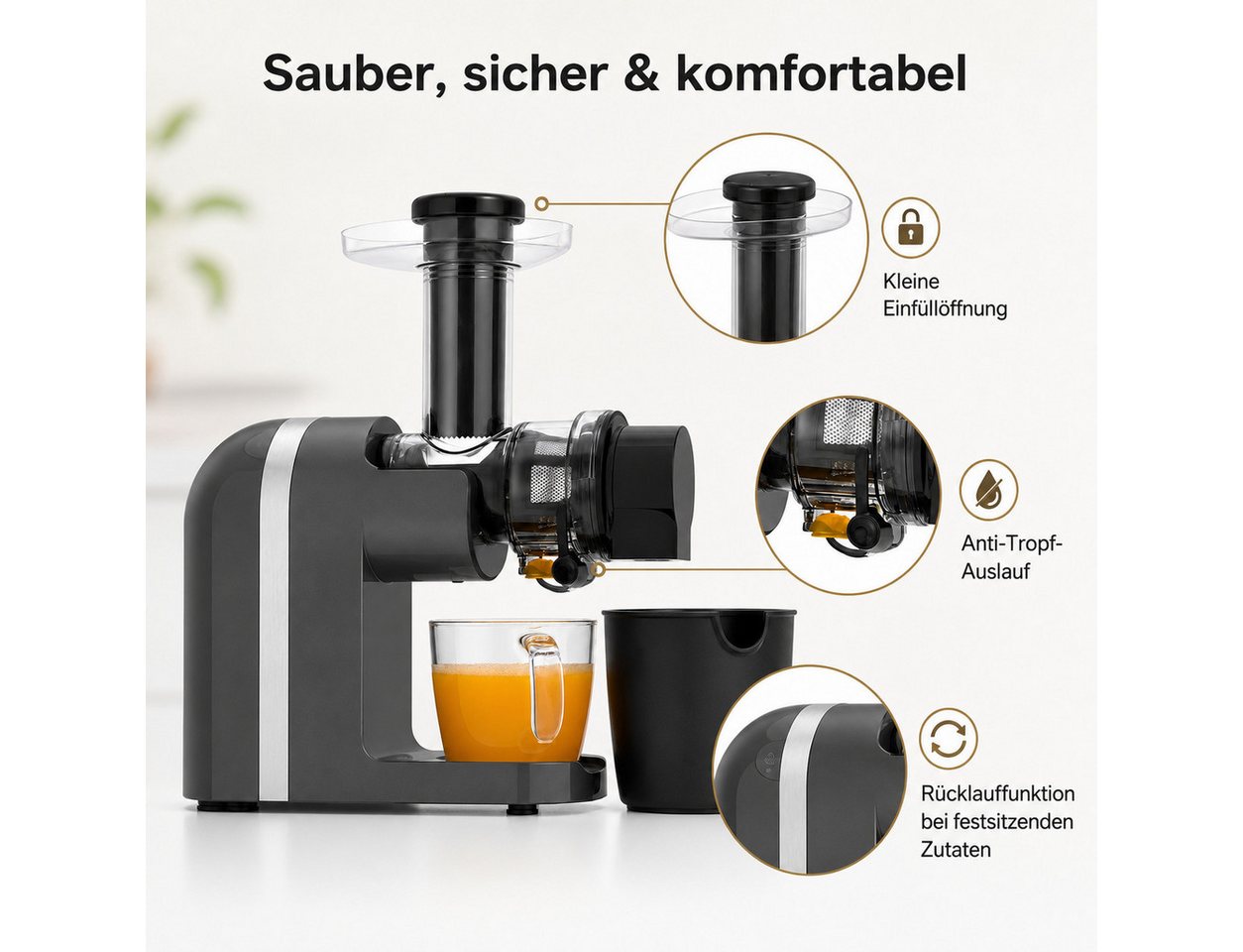 Greatfinds Slow Juicer, 200 W, 7-Stufen-Schnecke für klare, saubere Safttrennung – Bild 4 von 5