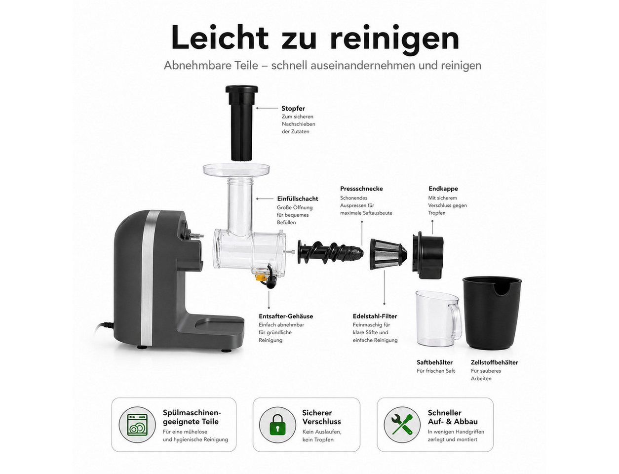 Greatfinds Slow Juicer, 200 W, 7-Stufen-Schnecke für klare, saubere Safttrennung – Bild 5 von 5