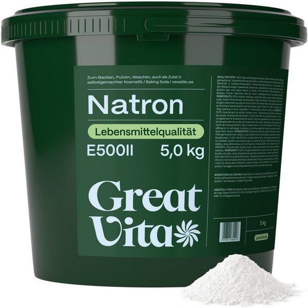 GreatVita Backzutat Natron Pulver 5kg Eimer Lebensmittelqualität - Baking Soda