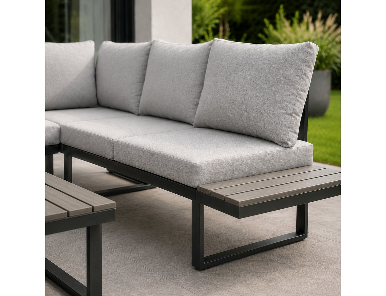Greemotion Gartenlounge-Set Pisa Ecklounge Stahl grau mit Tisch Auflagen und Liegefunktion, (4-tlg), inkl. Auflagen – Bild 4 von 5