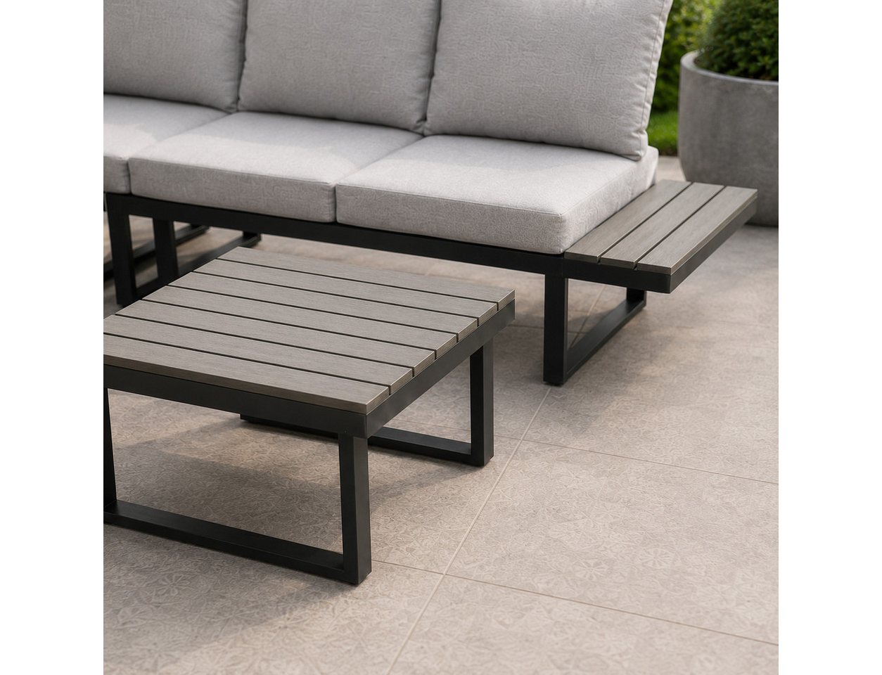 Greemotion Gartenlounge-Set Pisa Ecklounge Stahl grau mit Tisch Auflagen und Liegefunktion, (4-tlg), inkl. Auflagen – Bild 5 von 5
