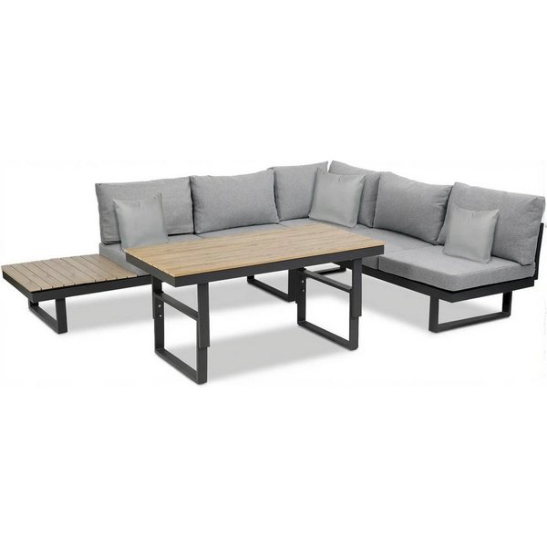 Greemotion Gartenlounge-Set San Jose, Loungemöbel Outdoor, Alu-Teak, Esstisch & Liegefunktion, (inkl. Auflagen), Farbe Schwarz/Grau