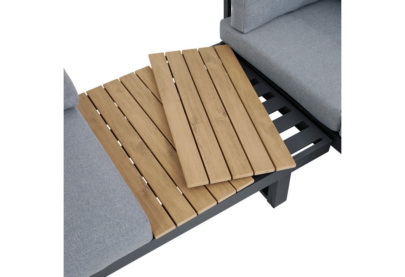 Greemotion Gartenlounge-Set San Jose, Loungemöbel Outdoor, Alu-Teak, Esstisch & Liegefunktion, (inkl. Auflagen), Farbe Schwarz/Grau – Bild 4 von 5