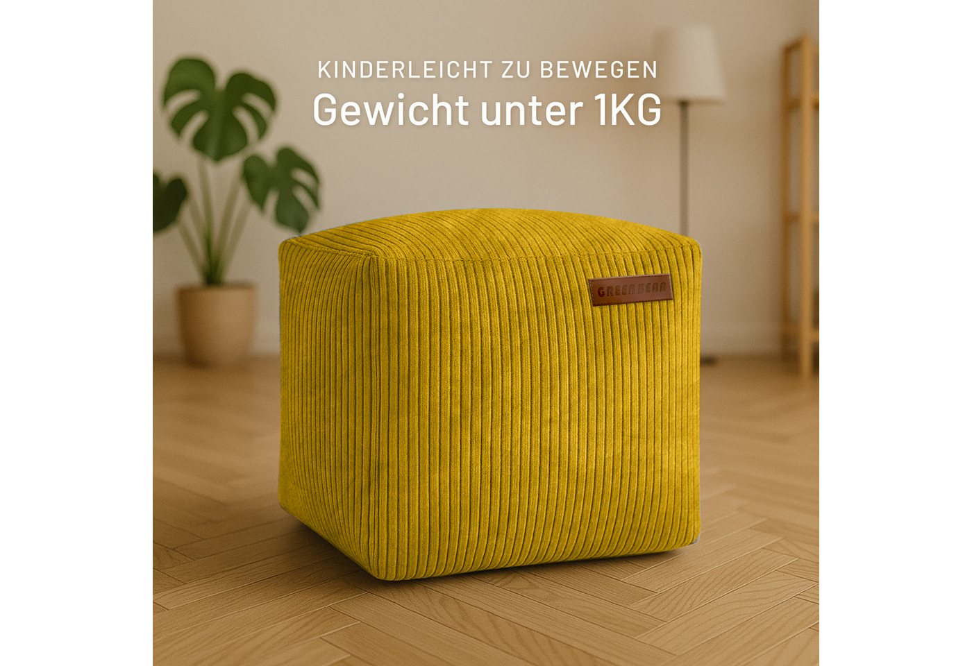 Green Bean Pouf Cube Cord (Indoor Sitzhocker Sitzkissen Fußhocker Relax-Sessel, Made in Germany), die ideale Ergänzung zum Sitzsack – Bild 2 von 5