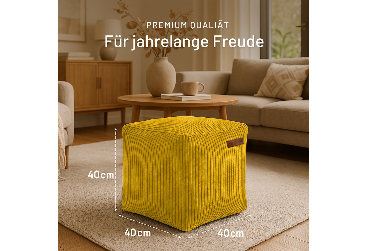 Green Bean Pouf Cube Cord (Indoor Sitzhocker Sitzkissen Fußhocker Relax-Sessel, Made in Germany), die ideale Ergänzung zum Sitzsack – Bild 4 von 5