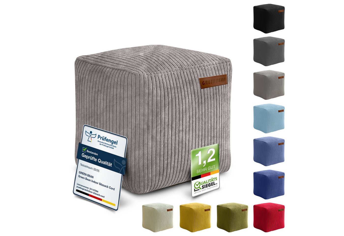 Green Bean Pouf Cube Cord (Indoor Sitzhocker Sitzkissen Fußhocker Relax-Sessel, Made in Germany), die ideale Ergänzung zum Sitzsack – Bild 2 von 5