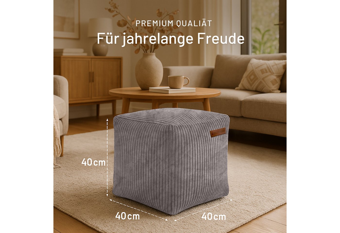 Green Bean Pouf Cube Cord (Indoor Sitzhocker Sitzkissen Fußhocker Relax-Sessel, Made in Germany), die ideale Ergänzung zum Sitzsack – Bild 5 von 5