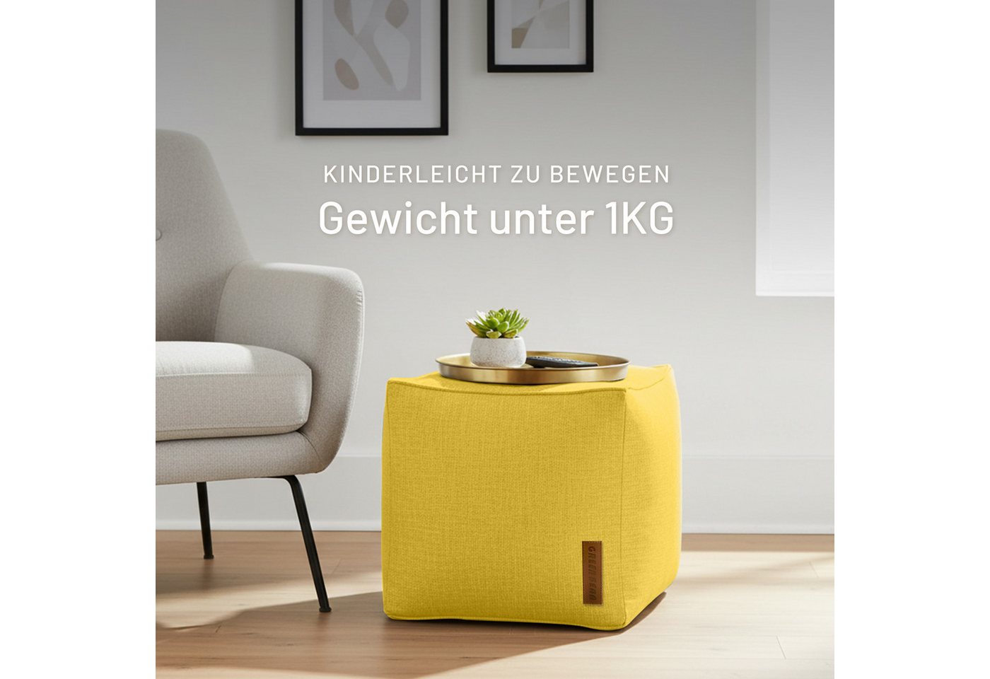 Green Bean Pouf Cube Linen (Indoor Sitzhocker Sitzkissen Fußhocker Relax-Sessel, Made in Germany), die ideale Ergänzung zum Sitzsack – Bild 2 von 5