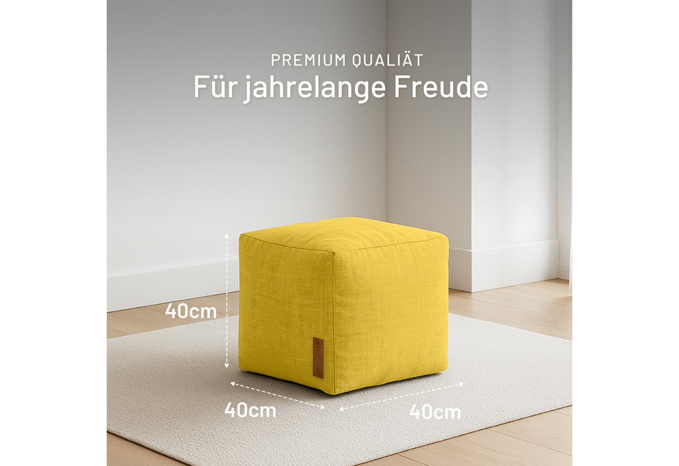 Green Bean Pouf Cube Linen (Indoor Sitzhocker Sitzkissen Fußhocker Relax-Sessel, Made in Germany), die ideale Ergänzung zum Sitzsack – Bild 4 von 5