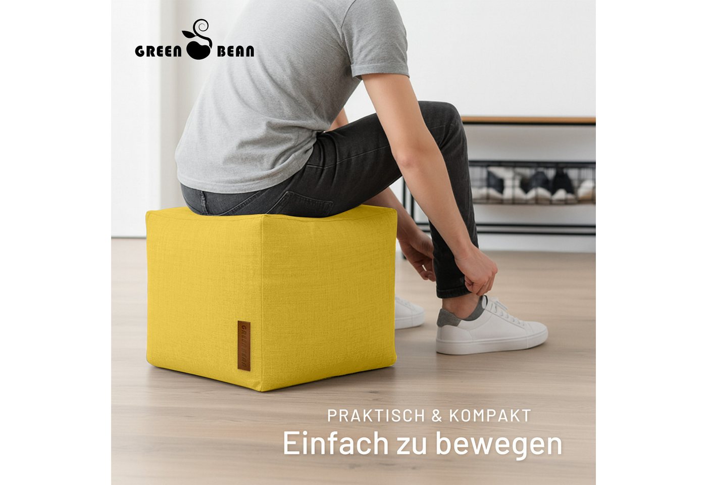 Green Bean Pouf Cube Linen (Indoor Sitzhocker Sitzkissen Fußhocker Relax-Sessel, Made in Germany), die ideale Ergänzung zum Sitzsack – Bild 5 von 5