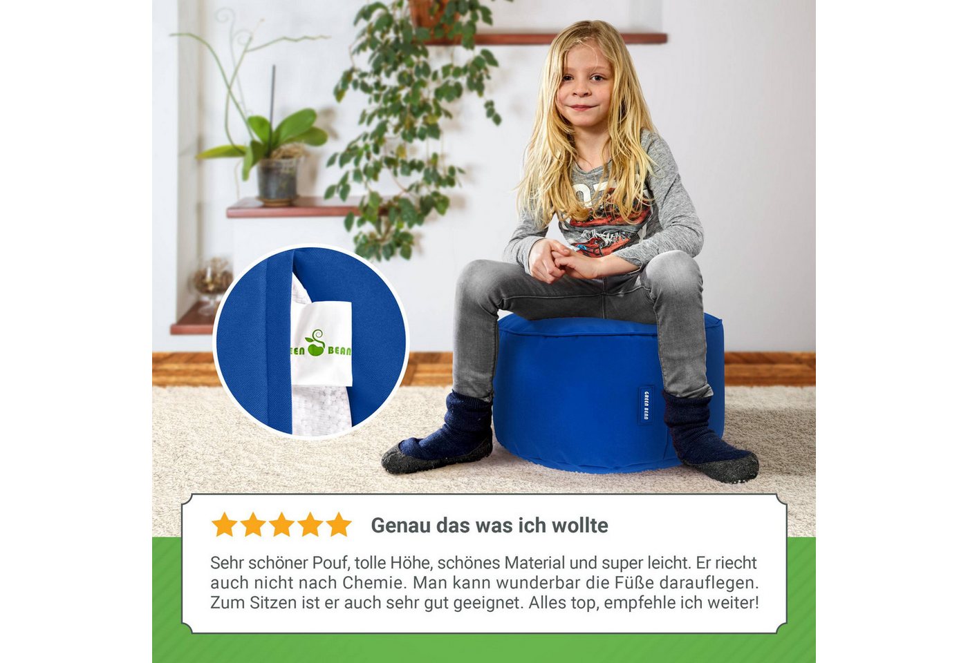 Green Bean Pouf Sitzsack-Hocker Pouf Stay 45x25cm (Sitzsack-Hocker 45x25cm mit EPS-Perlen Füllung -, Fußhocker Fußkissen Sitz-Pouf für Sitzsäcke), die ideale Er – Bild 3 von 5