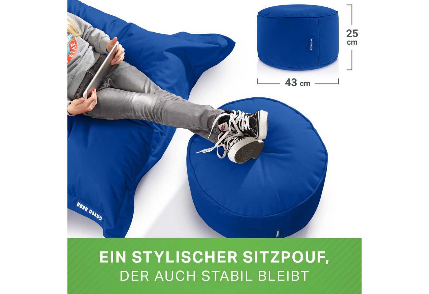 Green Bean Pouf Sitzsack-Hocker Pouf Stay 45x25cm (Sitzsack-Hocker 45x25cm mit EPS-Perlen Füllung -, Fußhocker Fußkissen Sitz-Pouf für Sitzsäcke), die ideale Er – Bild 4 von 5