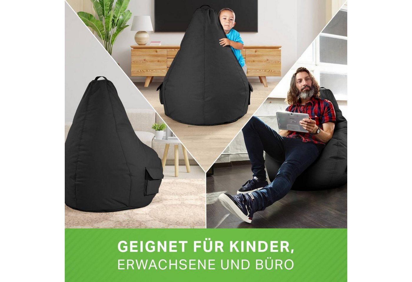 Green Bean Sitzsack Gaming Sitzsack + Hocker Cozy+Cube (2er Set Sitzsack + Hocker - fertig befüllt - robust waschbar schmutzabweisend -, Kinder & Erwachsene Bea – Bild 3 von 5