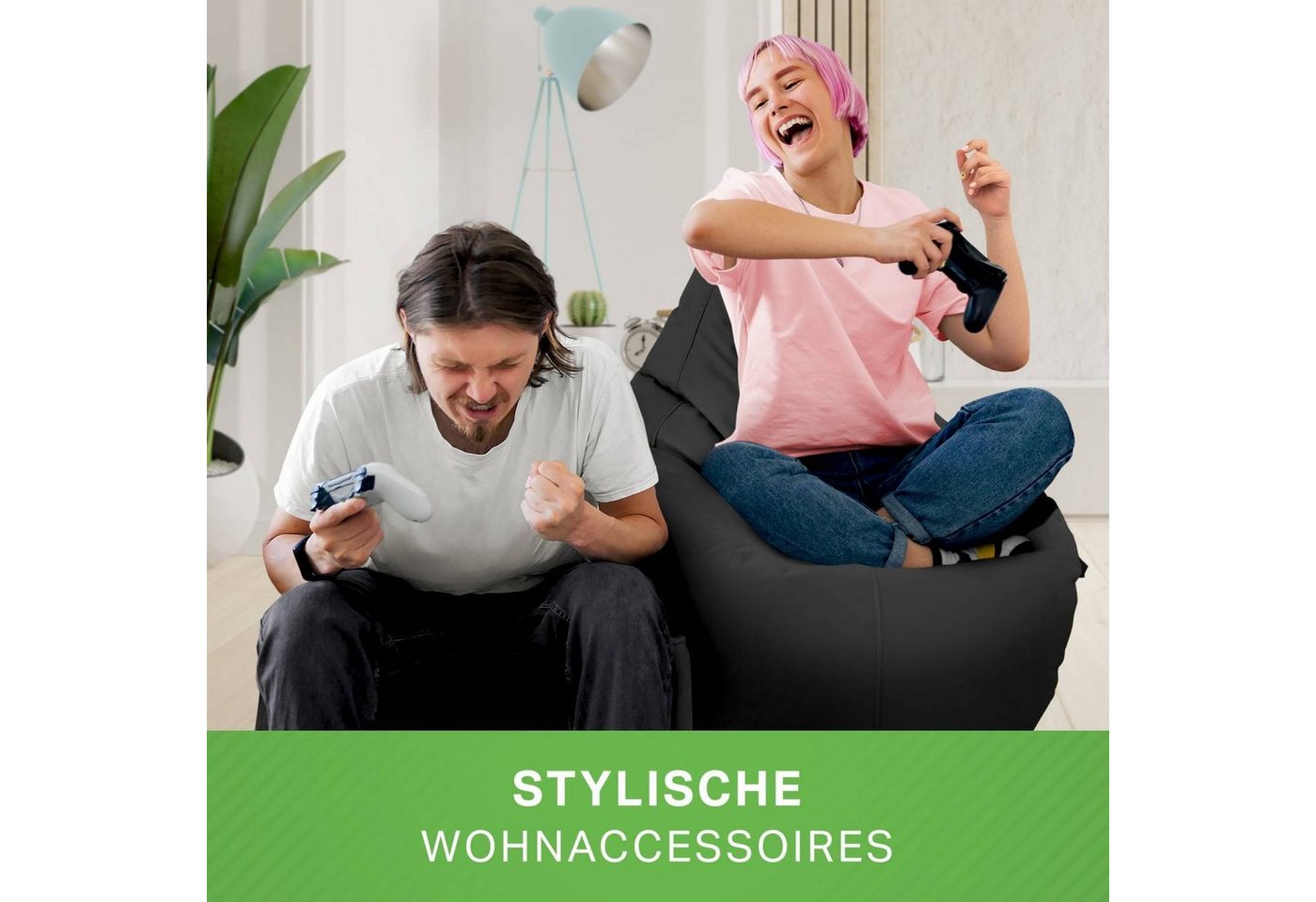 Green Bean Sitzsack Gaming Sitzsack + Hocker Cozy+Cube (2er Set Sitzsack + Hocker - fertig befüllt - robust waschbar schmutzabweisend -, Kinder & Erwachsene Bea – Bild 5 von 5