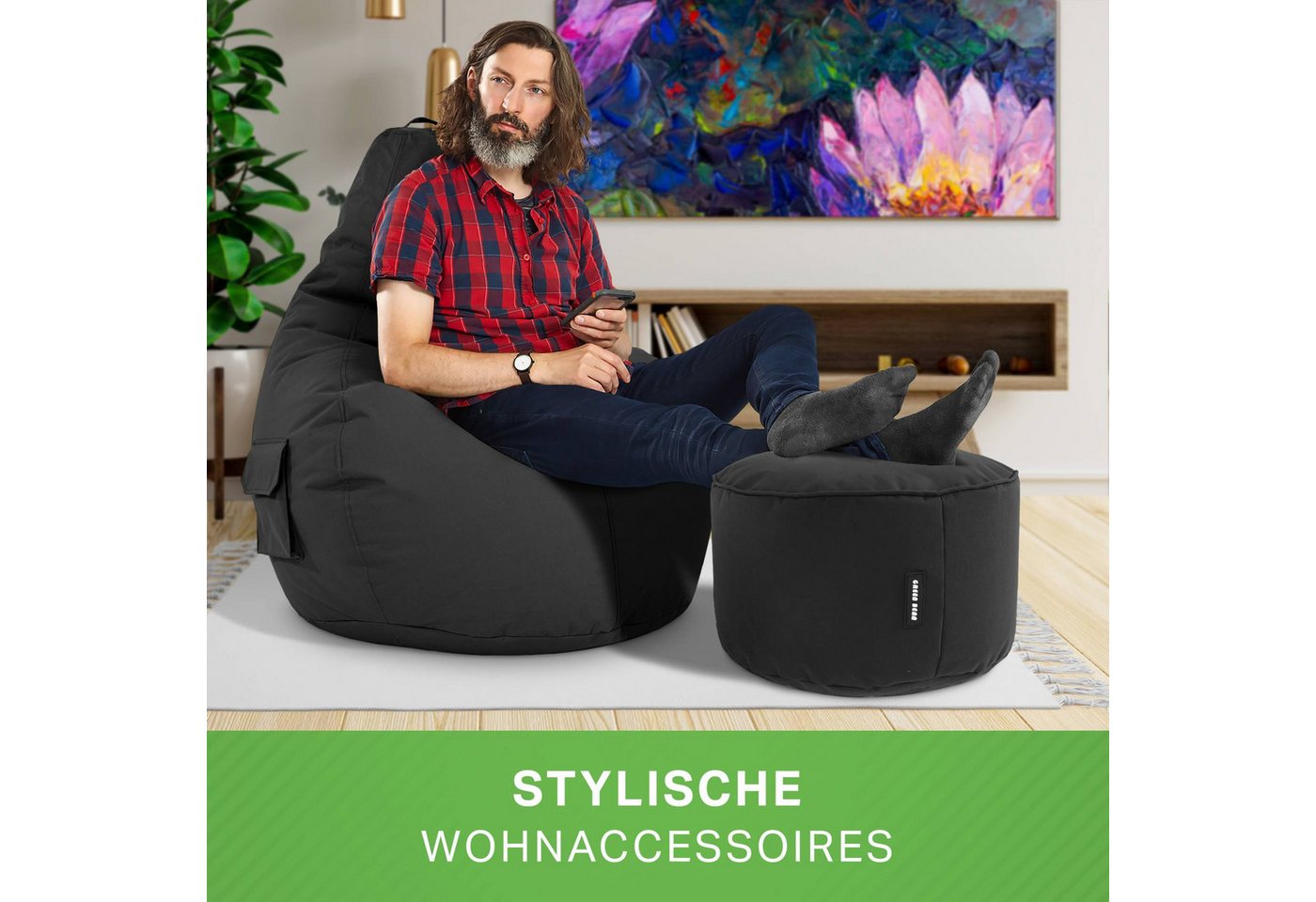 Green Bean Sitzsack Gaming Sitzsack + Hocker Cozy+Cube (Gaming Chair mit Fußhocker), Set Sitzsack mit Sitzhocker, Sitzkissen, Relax-Sessel – Bild 2 von 5