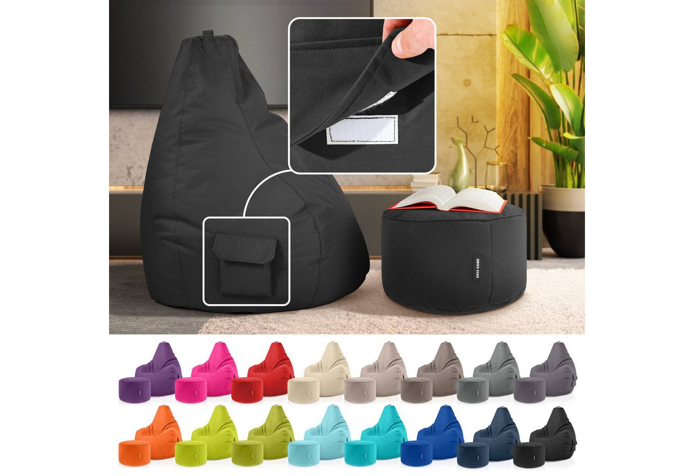 Green Bean Sitzsack Gaming Sitzsack + Hocker Cozy+Cube (Gaming Chair mit Fußhocker), Set Sitzsack mit Sitzhocker, Sitzkissen, Relax-Sessel – Bild 5 von 5