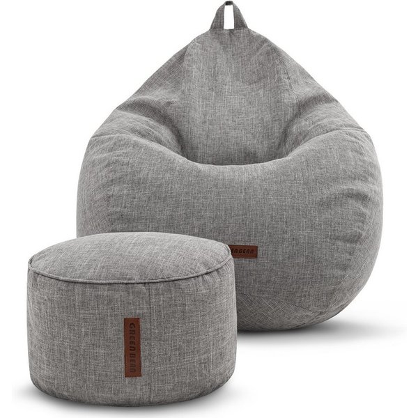 Green Bean Sitzsack Indoor Sitzsack L Home Linen + Hocker (2er Set Indoor Sitzsack 80x90x50cm + Sitzpouf 45x25cm mit EPS-Perlen Füllung -, Fußhocker Fußkissen S
