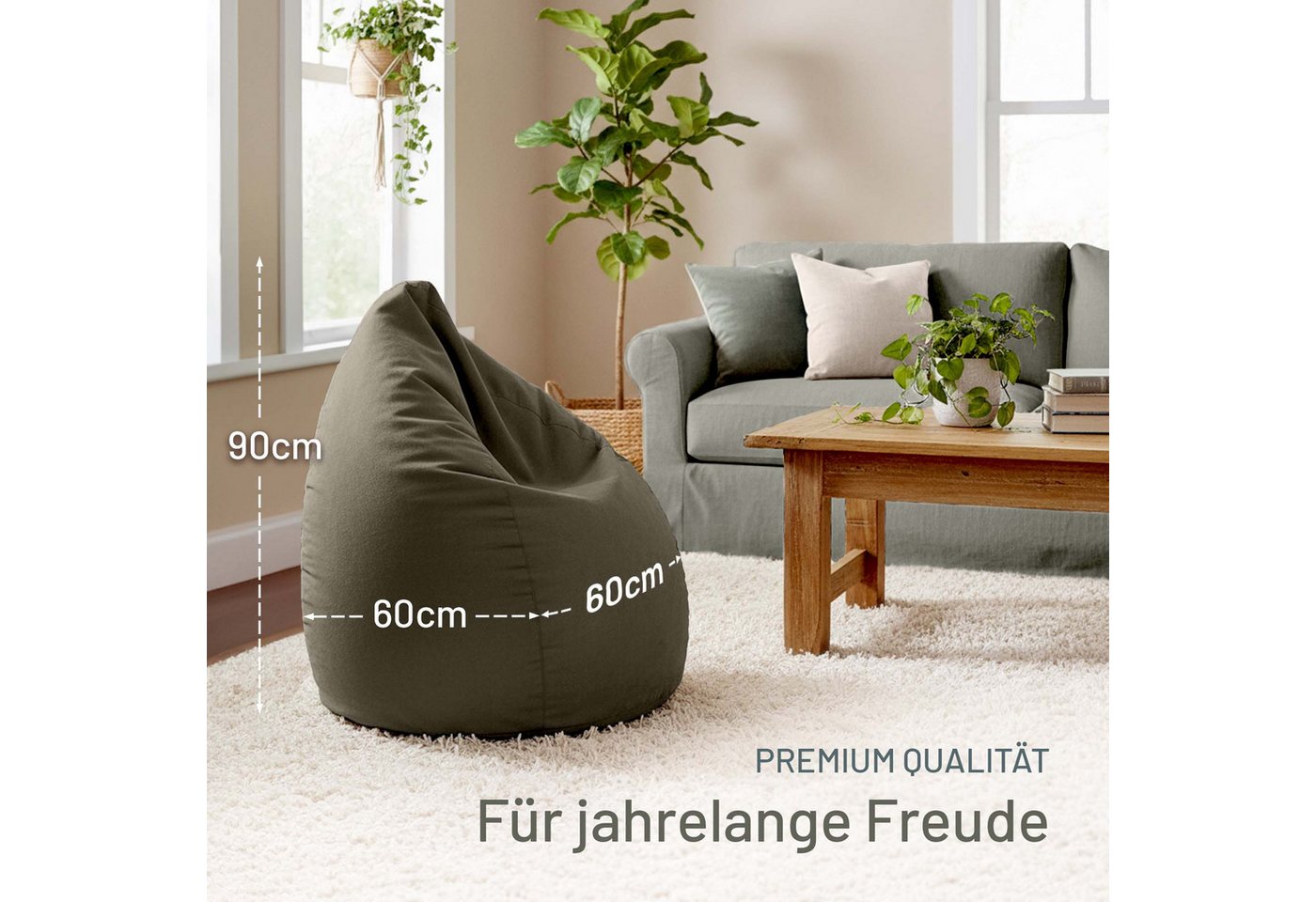 Green Bean Sitzsack Kinder Sitzsack Drop 60x60x90cm (mit Rückenlehne 60x60x90cm - Indoor Sitzkissen 220L EPS-Perlen Füllung, Kuschelig Waschbar), Bean Bag Boden – Bild 3 von 5
