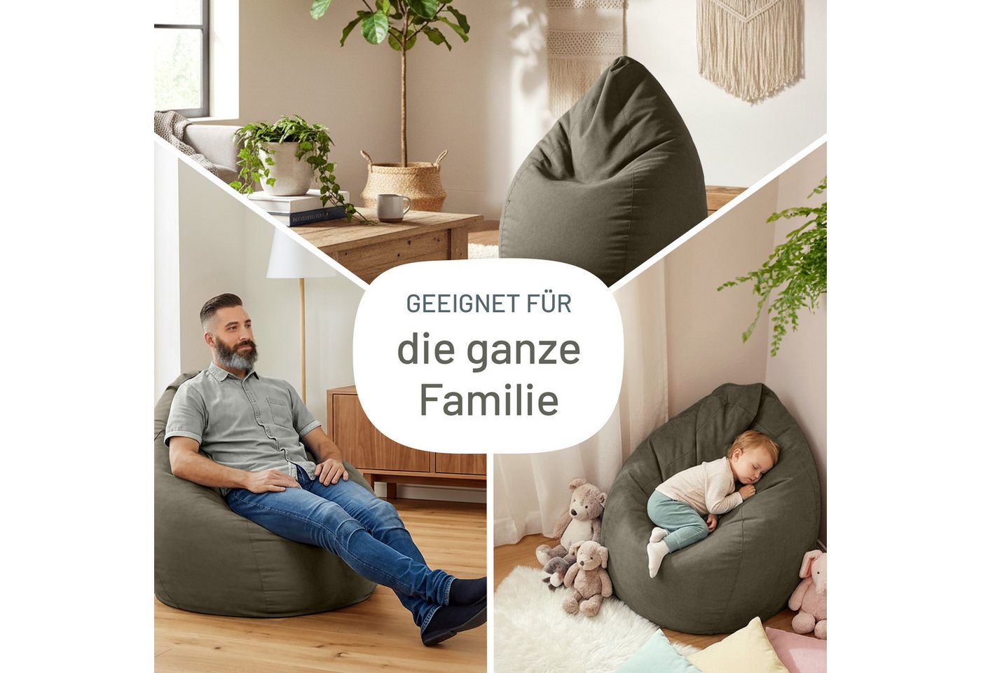Green Bean Sitzsack Kinder Sitzsack Drop 60x60x90cm (mit Rückenlehne 60x60x90cm - Indoor Sitzkissen 220L EPS-Perlen Füllung, Kuschelig Waschbar), Bean Bag Boden – Bild 4 von 5