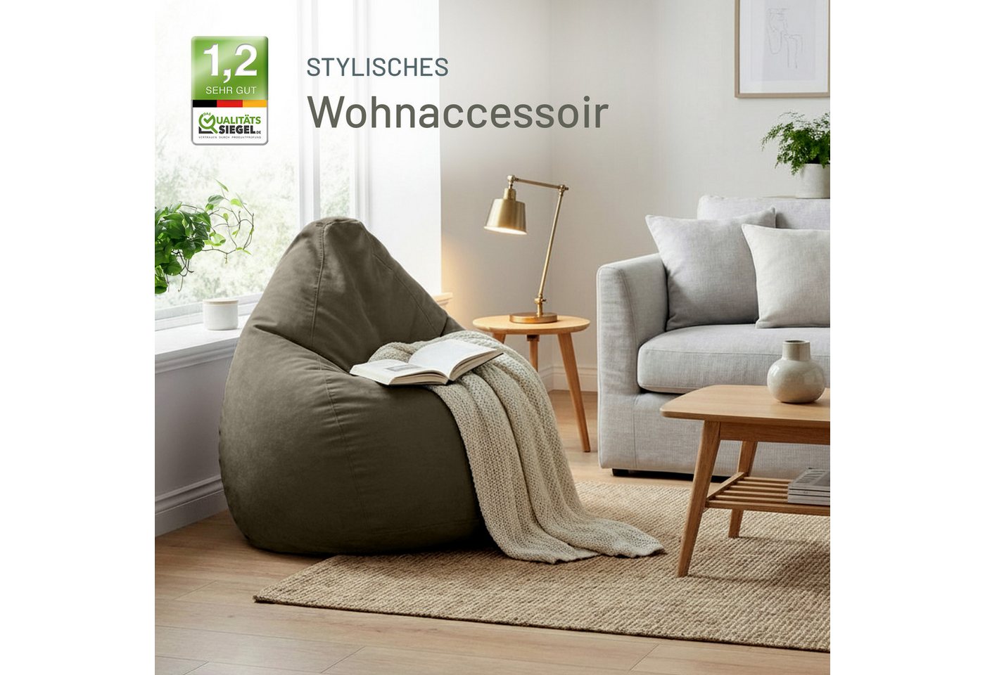 Green Bean Sitzsack Kinder Sitzsack Drop 60x60x90cm (mit Rückenlehne 60x60x90cm - Indoor Sitzkissen 220L EPS-Perlen Füllung, Kuschelig Waschbar), Bean Bag Boden – Bild 5 von 5
