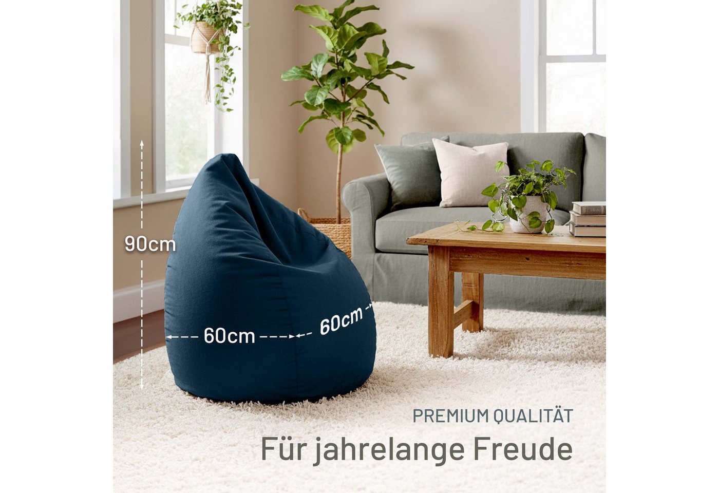 Green Bean Sitzsack Kinder Sitzsack Drop 60x60x90cm (mit Rückenlehne 60x60x90cm - Indoor Sitzkissen 220L EPS-Perlen Füllung, Kuschelig Waschbar), Bean Bag Boden – Bild 3 von 5