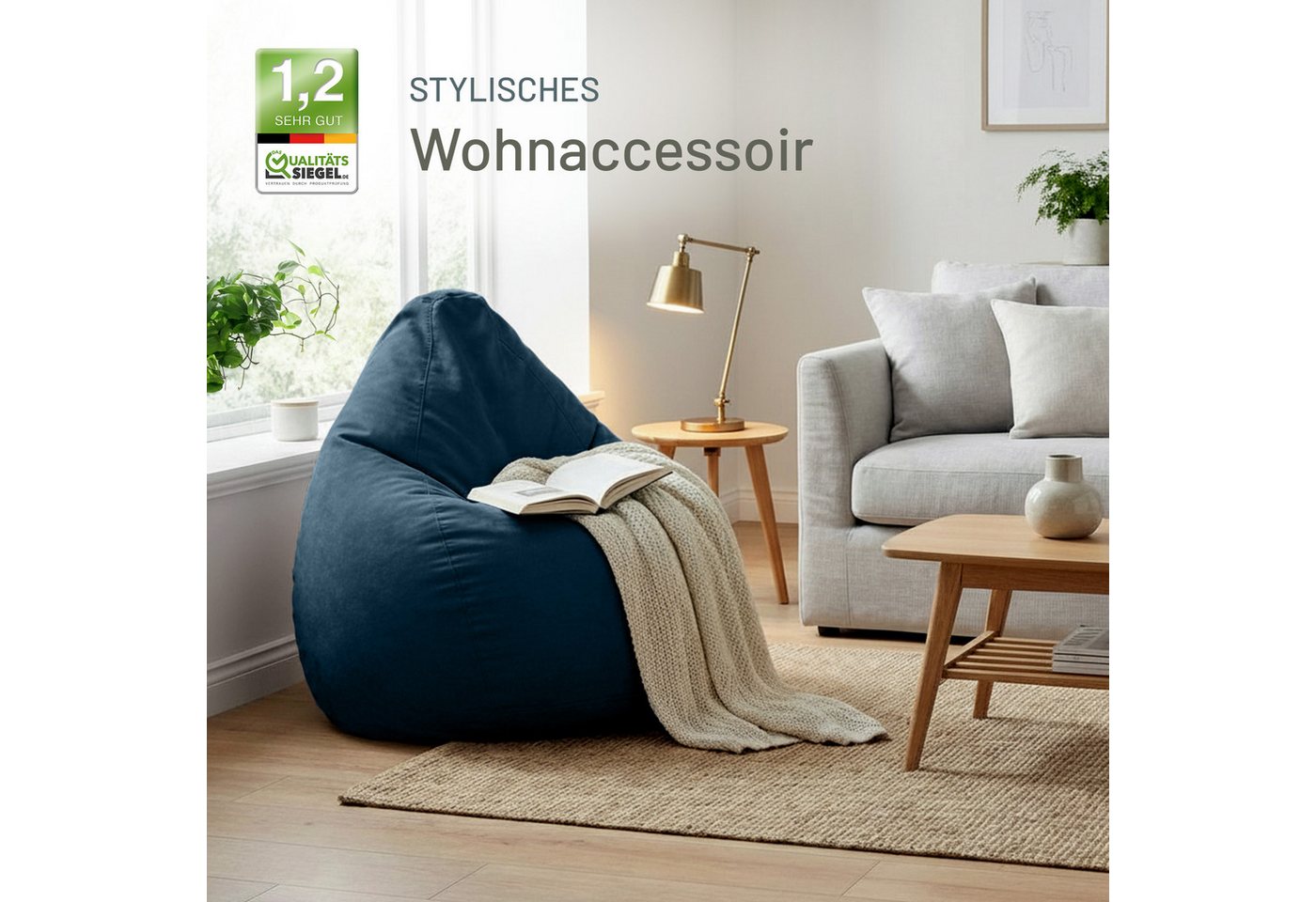Green Bean Sitzsack Kinder Sitzsack Drop 60x60x90cm (mit Rückenlehne 60x60x90cm - Indoor Sitzkissen 220L EPS-Perlen Füllung, Kuschelig Waschbar), Bean Bag Boden – Bild 5 von 5