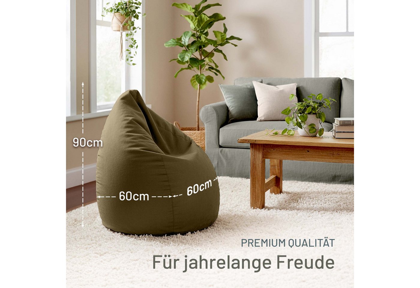 Green Bean Sitzsack Kinder Sitzsack Drop 60x60x90cm (mit Rückenlehne 60x60x90cm - Indoor Sitzkissen 220L EPS-Perlen Füllung, Kuschelig Waschbar), Bean Bag Boden – Bild 3 von 5