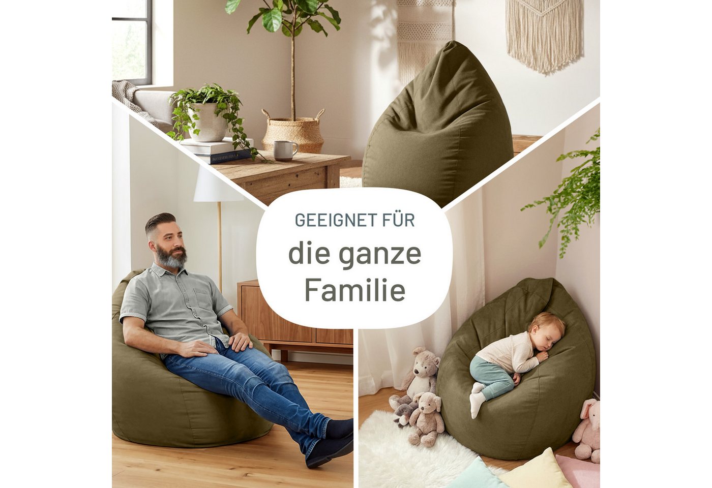 Green Bean Sitzsack Kinder Sitzsack Drop 60x60x90cm (mit Rückenlehne 60x60x90cm - Indoor Sitzkissen 220L EPS-Perlen Füllung, Kuschelig Waschbar), Bean Bag Boden – Bild 4 von 5
