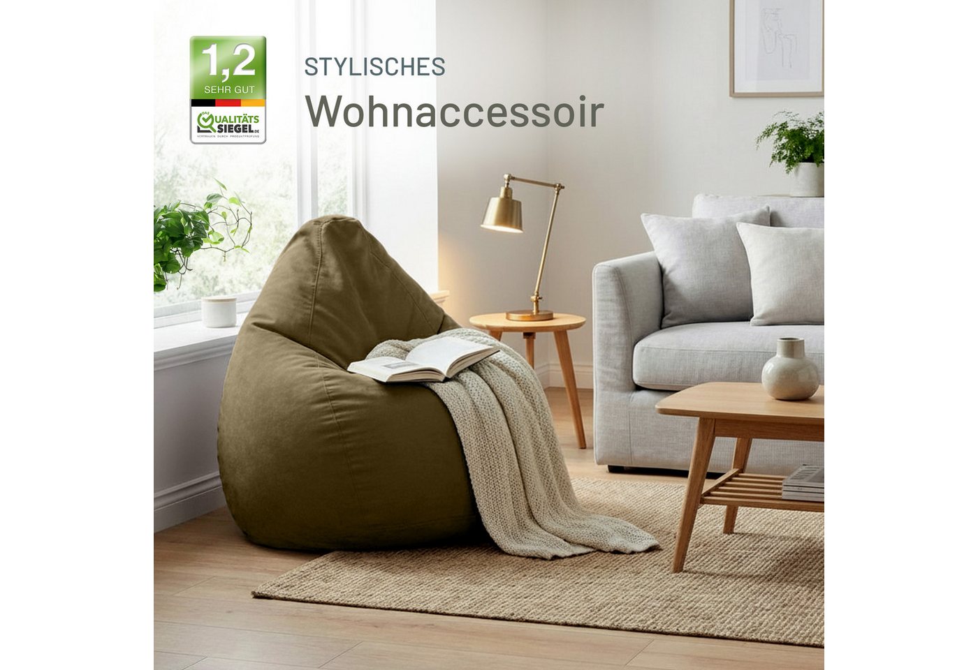 Green Bean Sitzsack Kinder Sitzsack Drop 60x60x90cm (mit Rückenlehne 60x60x90cm - Indoor Sitzkissen 220L EPS-Perlen Füllung, Kuschelig Waschbar), Bean Bag Boden – Bild 5 von 5