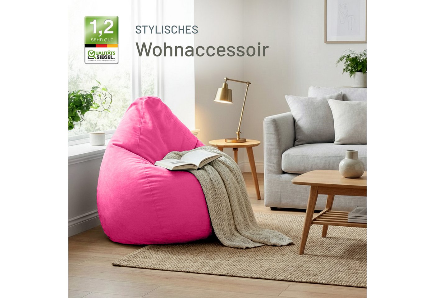 Green Bean Sitzsack Kinder Sitzsack Drop 60x60x90cm (mit Rückenlehne 60x60x90cm - Indoor Sitzkissen 220L EPS-Perlen Füllung, Kuschelig Waschbar), Bean Bag Boden – Bild 5 von 5