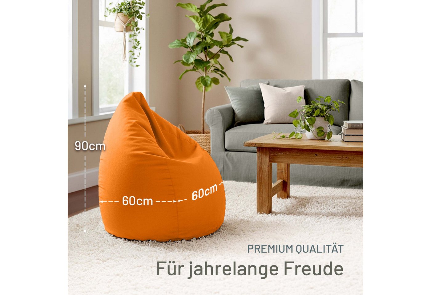Green Bean Sitzsack Kinder Sitzsack Drop 60x60x90cm (mit Rückenlehne 60x60x90cm - Indoor Sitzkissen 220L EPS-Perlen Füllung, Kuschelig Waschbar), Bean Bag Boden – Bild 3 von 5