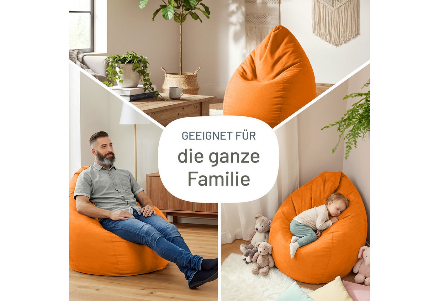 Green Bean Sitzsack Kinder Sitzsack Drop 60x60x90cm (mit Rückenlehne 60x60x90cm - Indoor Sitzkissen 220L EPS-Perlen Füllung, Kuschelig Waschbar), Bean Bag Boden – Bild 4 von 5