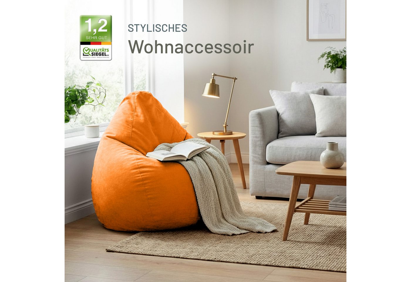 Green Bean Sitzsack Kinder Sitzsack Drop 60x60x90cm (mit Rückenlehne 60x60x90cm - Indoor Sitzkissen 220L EPS-Perlen Füllung, Kuschelig Waschbar), Bean Bag Boden – Bild 5 von 5