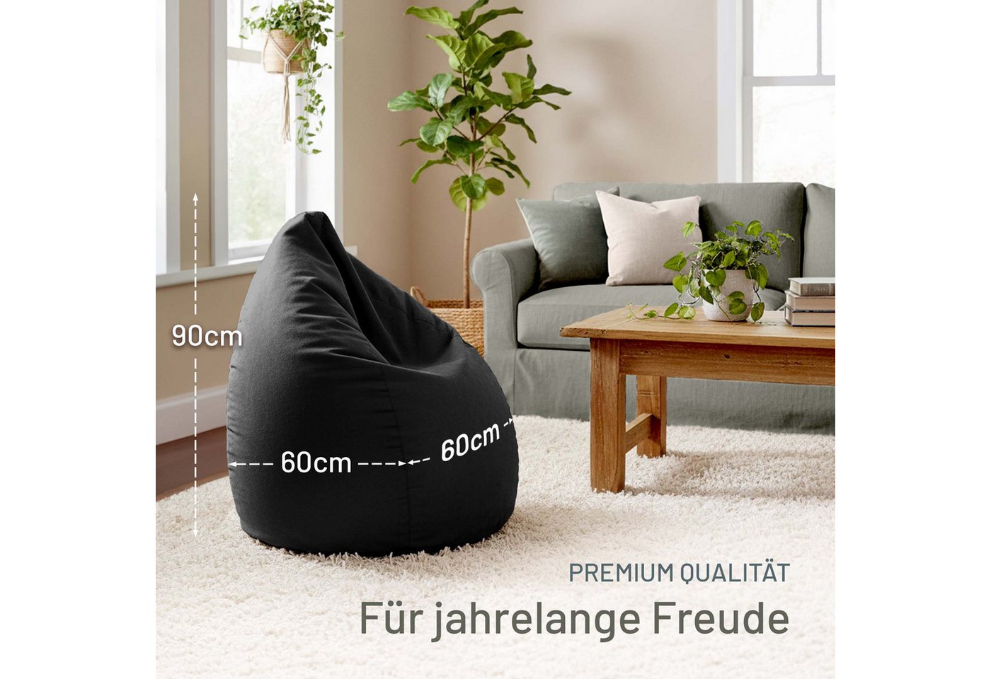 Green Bean Sitzsack Kinder Sitzsack Drop 60x60x90cm (mit Rückenlehne 60x60x90cm - Indoor Sitzkissen 220L EPS-Perlen Füllung, Kuschelig Waschbar), Bean Bag Boden – Bild 3 von 5