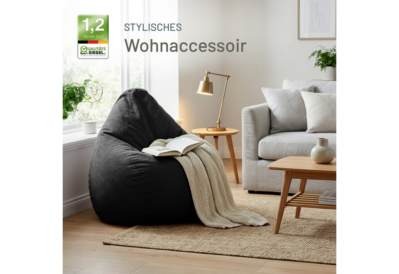 Green Bean Sitzsack Kinder Sitzsack Drop 60x60x90cm (mit Rückenlehne 60x60x90cm - Indoor Sitzkissen 220L EPS-Perlen Füllung, Kuschelig Waschbar), Bean Bag Boden – Bild 5 von 5